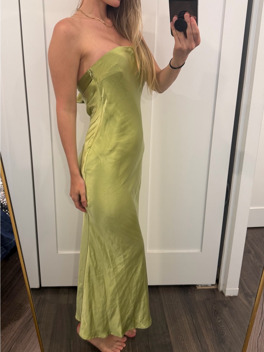 PRINCESS POLLY NWT Strapless Satin Slip Dress in Light Olive